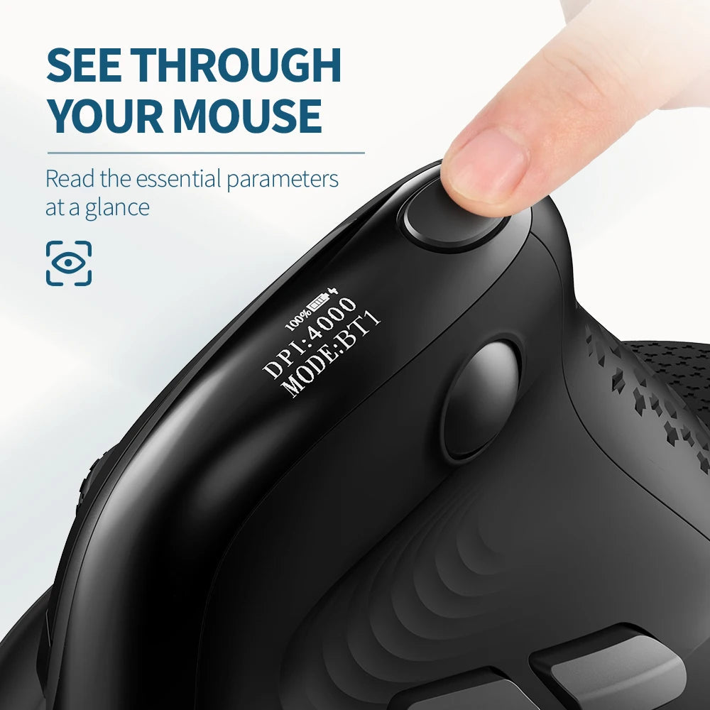 Seeker Ergonomic Vertical Mouse with OLED Screen 4000DPI Rechargeable 1000mA variety store