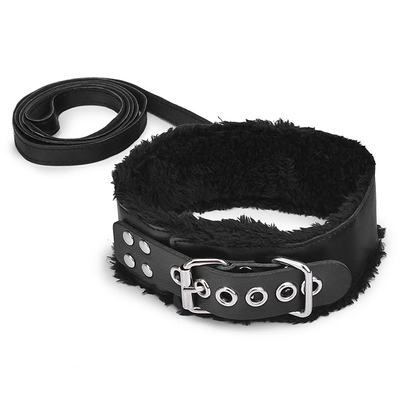 BDSM Collar Leather And Leash Plush Fetish Bondage Sex Necklace SM Toys Restraints Sex Toys For Adults Couples Games Variety shop
