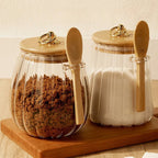 Food Container Kitchen Storage Bottles Glass Airtight Canister Grains Tea Coffee Beans Grains Candy Jars with Wood Lid and Spoon variety store