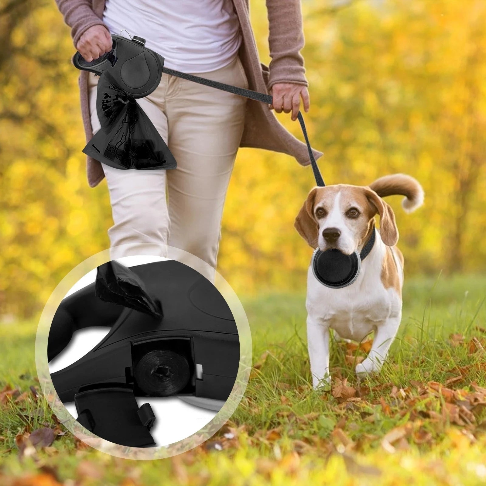 Multifunction Pet Dog Leash with Builtin Water Bottle Bowl Waste Bag Dispenser for Outdoor Walking variety store