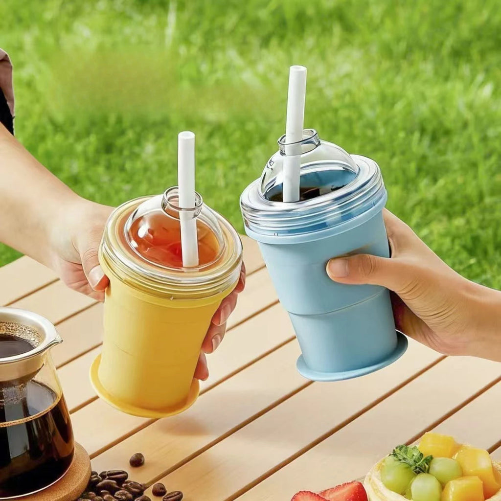 Portable Foldable Ice Ball Cup with Straw Food Grade Silicone Ice Mold variety store