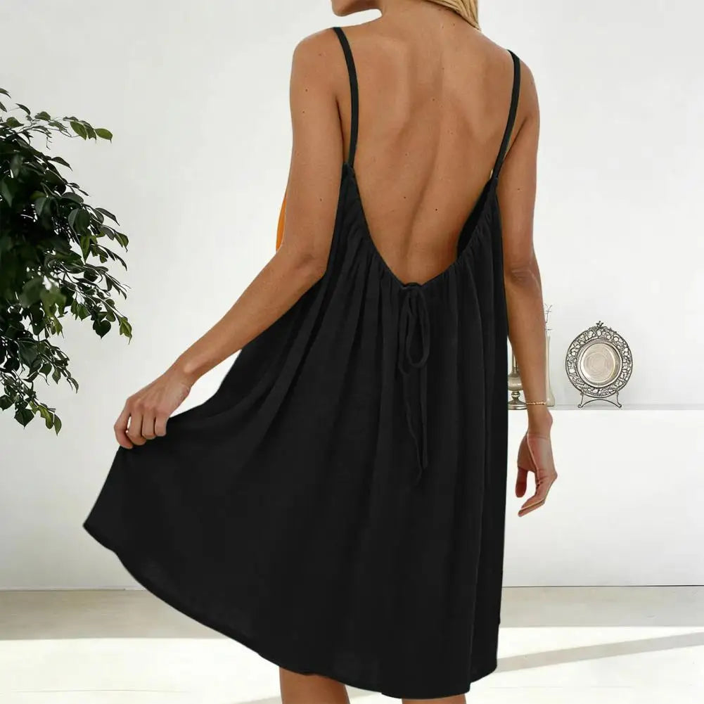 Casual Backless Cami Dress for Women Summer Sleeveless Beach Sundress Spaghetti Strap Loose Flowy Dress with Back Tie Variety shop