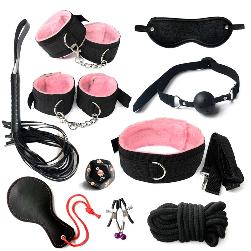 Bdsm Set Kits  Nylon Bondage for Couples Handcuffs Collar Nipple Clamps Whip Spanking Variety shop