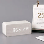 Modern Wooden Wood Digital LED Desk Alarm Clock Thermometer Wireless Charger variety store