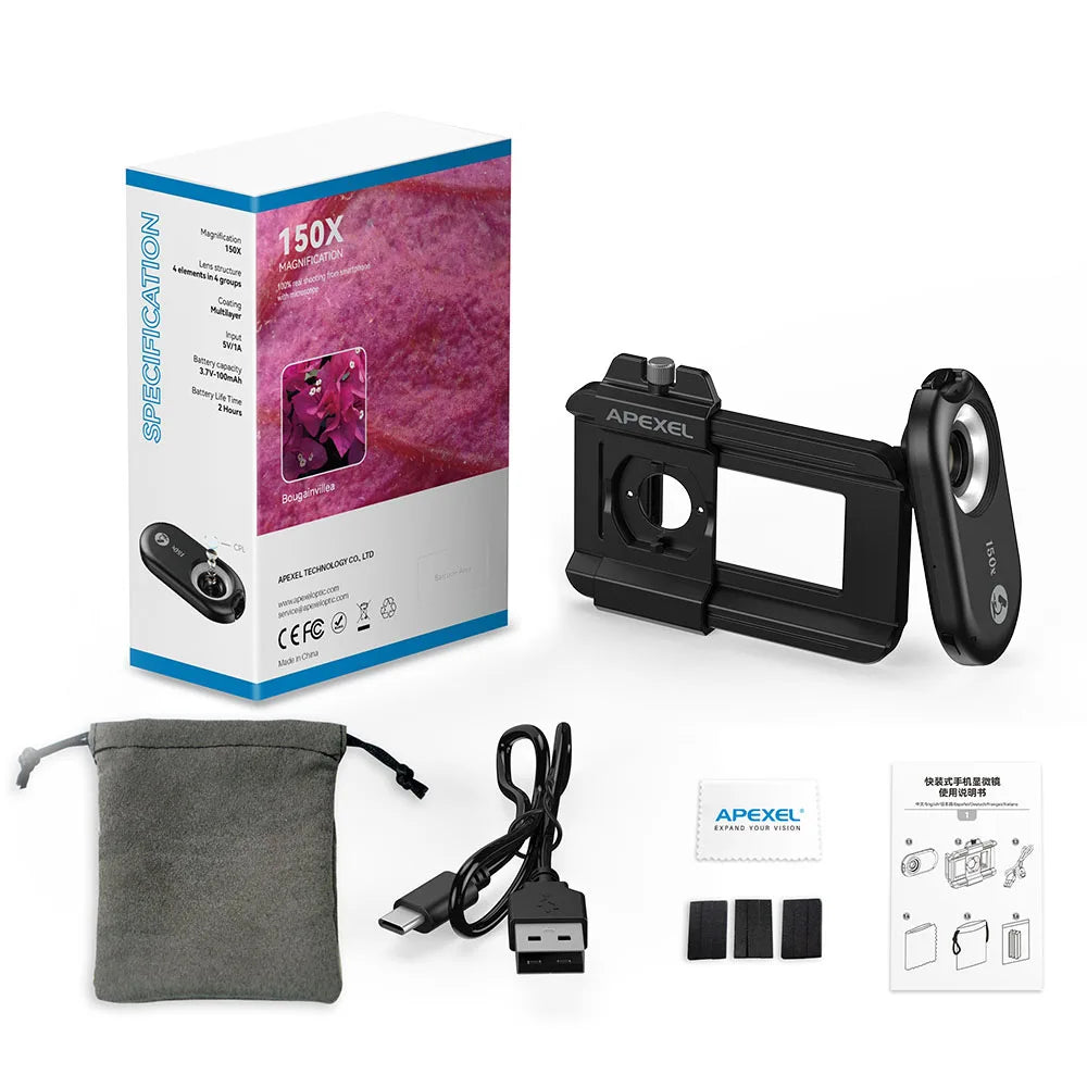 APEXEL Microscope Jewelry Lens Phone Camera Lens Kit Macro Lenses 100X/150X/200X variety store