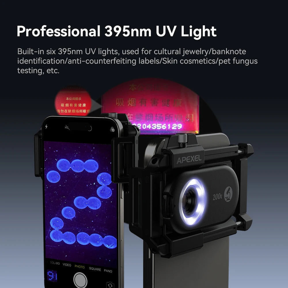 APEXEL Microscope Jewelry Lens Phone Camera Lens Kit Macro Lenses 100X/150X/200X variety store