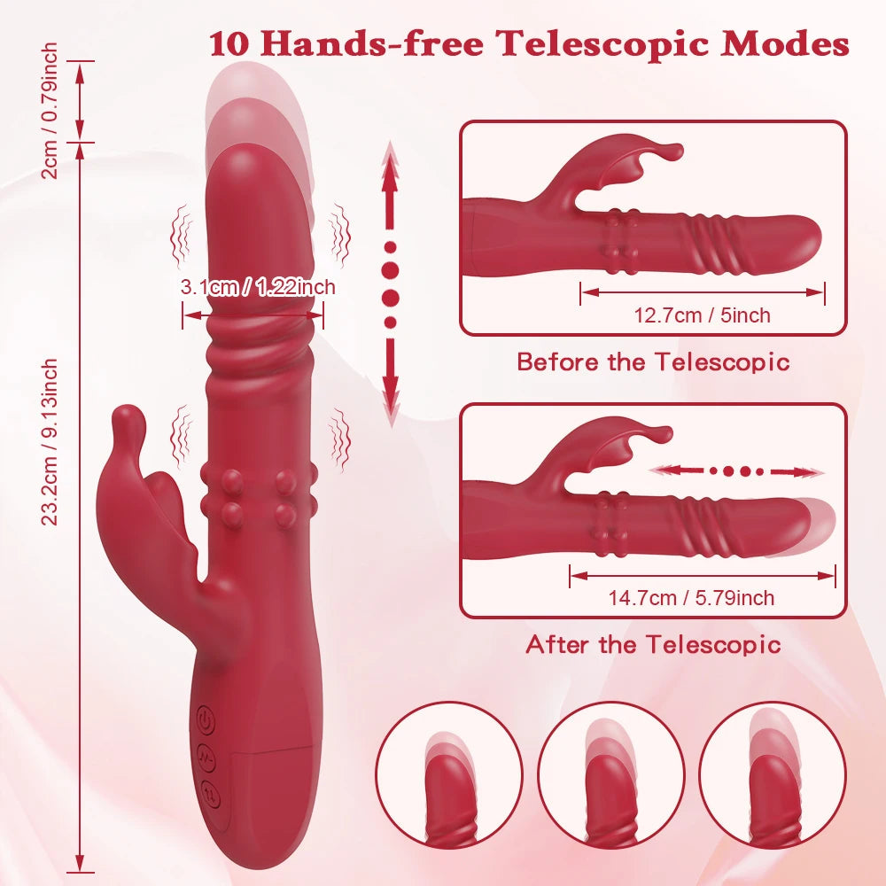 Rabbit Vibrator for Women Telescopic Dildo Powerful G-Spot Vibrating Rotating Beaded Clit Stimulator Female Masturbator Sex Toys Variety shop