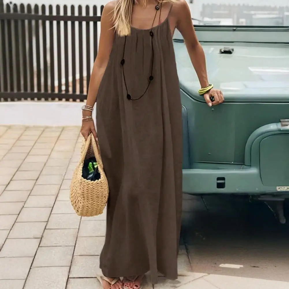 Backless Women's Cami Dress Summer Spaghetti Strap Sleeveless Boho Beach Maxi Dress Back Tie Vacation Long Sundress Women Dress Variety shop