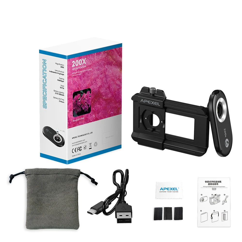 APEXEL Microscope Jewelry Lens Phone Camera Lens Kit Macro Lenses 100X/150X/200X variety store