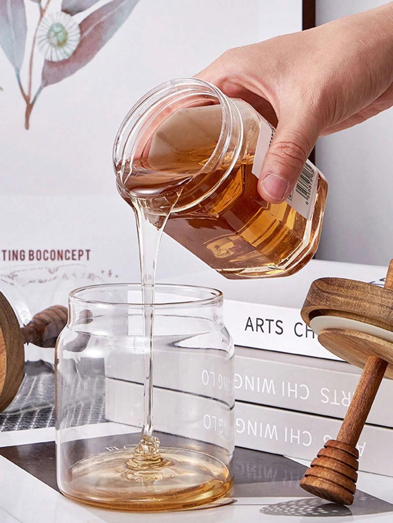Glass Honey Jar Honey Pot Airtight Advanced Glass Sealed Tank Mixing Rod with Wooden Cover variety store