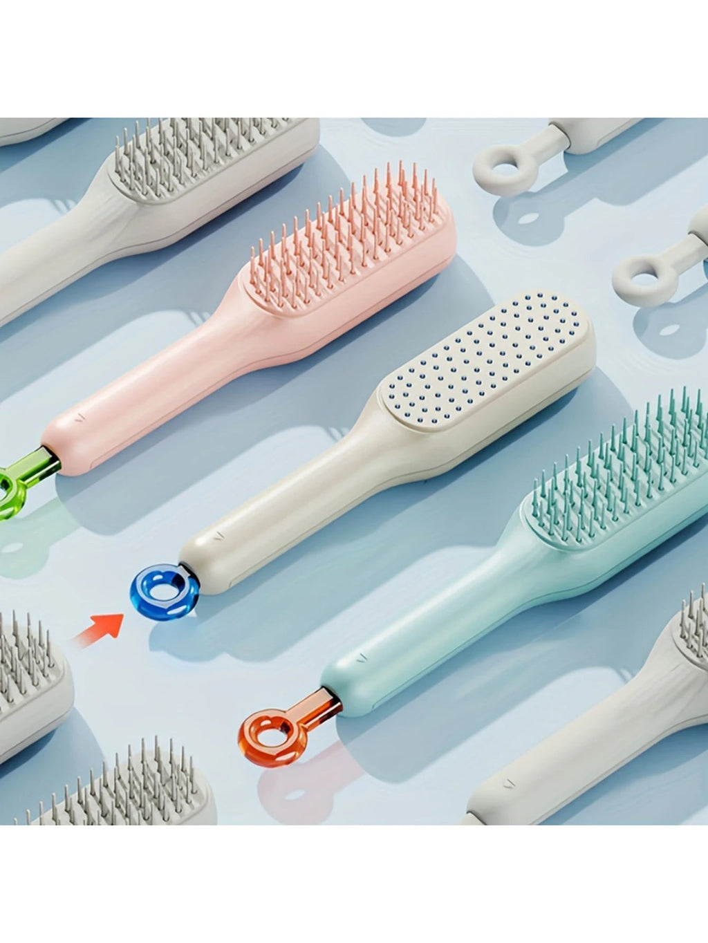 1pc Self-cleaning Hair Comb Anti Static Retractable One-pull Massage Brush Rotating Lifting Hairbrush Safety Airbag Combs Barber Variety store