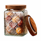 Retro Embossed Begonia Pattern Glass Jar Sealed Jar Storage Bottle variety store