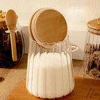 Food Container Kitchen Storage Bottles Glass Airtight Canister Grains Tea Coffee Beans Grains Candy Jars with Wood Lid and Spoon variety store