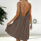 Casual Backless Cami Dress for Women Summer Sleeveless Beach Sundress Spaghetti Strap Loose Flowy Dress with Back Tie Variety shop