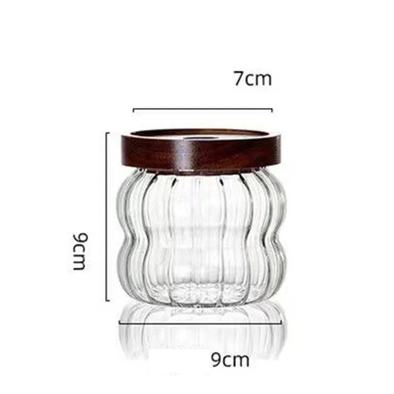 Kitchen High Borosilicate Glass Sealed jar Canister Glass Container Wood Lid variety store