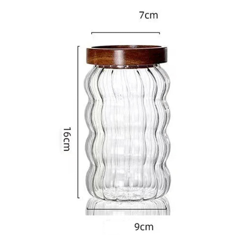 Kitchen High Borosilicate Glass Sealed jar Canister Glass Container Wood Lid variety store