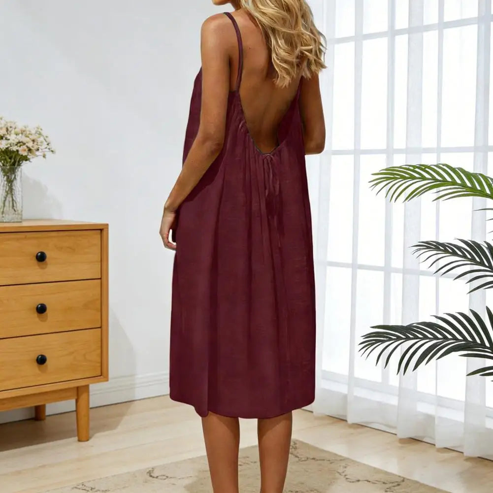 Casual Backless Cami Dress for Women Summer Sleeveless Beach Sundress Spaghetti Strap Loose Flowy Dress with Back Tie Variety shop