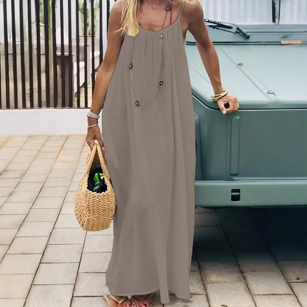 Backless Women's Cami Dress Summer Spaghetti Strap Sleeveless Boho Beach Maxi Dress Back Tie Vacation Long Sundress Women Dress Variety shop