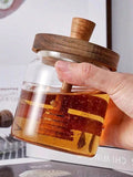 Glass Honey Jar Honey Pot Airtight Advanced Glass Sealed Tank Mixing Rod with Wooden Cover variety store