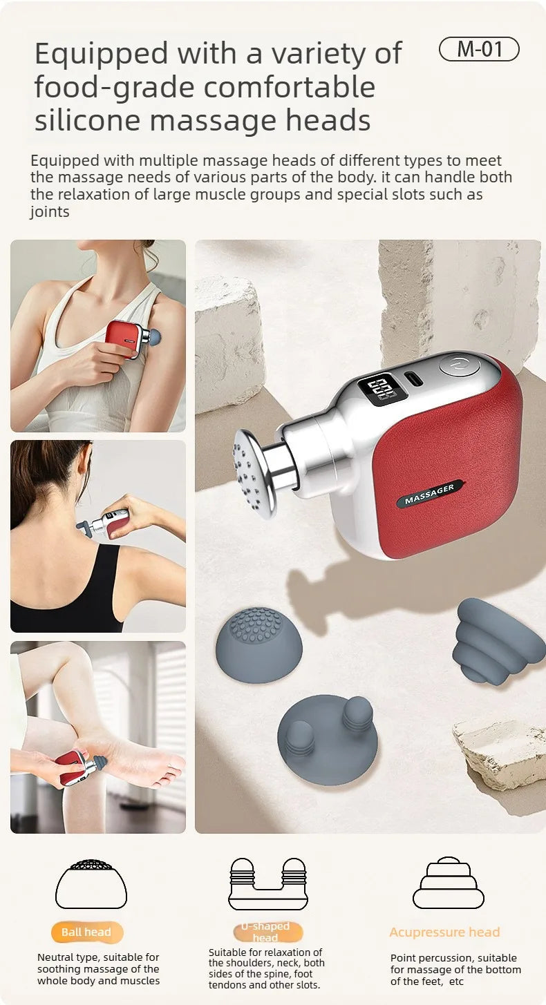 Mini Pocket Fascia Gun with 4 Silicone Massage Heads Lightweight Portable Perfect for Office Home Use Low-noise Muscle Massager Variety shop