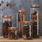 1pcs Wood Lid Orgnizer Glass Airtight Canister Kitchen Storage Bottles Jar variety store