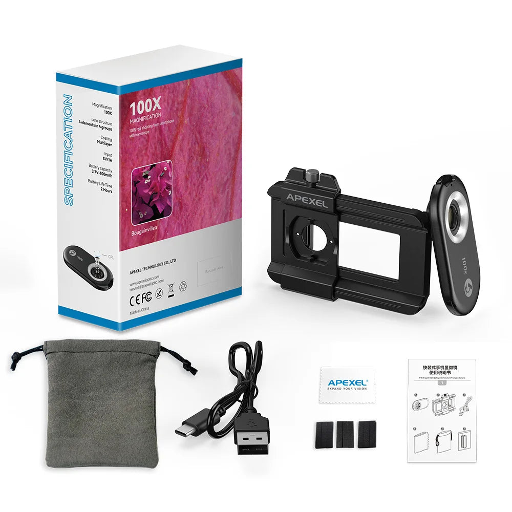 APEXEL Microscope Jewelry Lens Phone Camera Lens Kit Macro Lenses 100X/150X/200X variety store