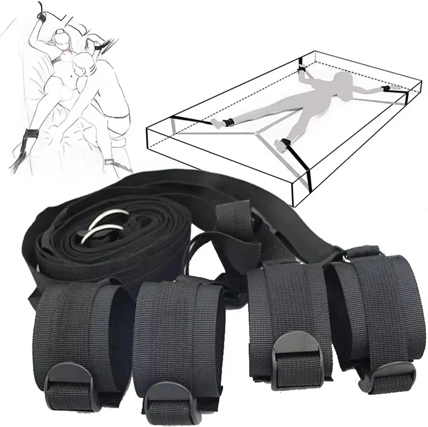 BDSM Bed Restraints Kit Adjustable Set with Wrist Thigh Cuffs Handcuffs Sex Furniture  Bondage Gear for Bedroom  Adult Toys Variety shop