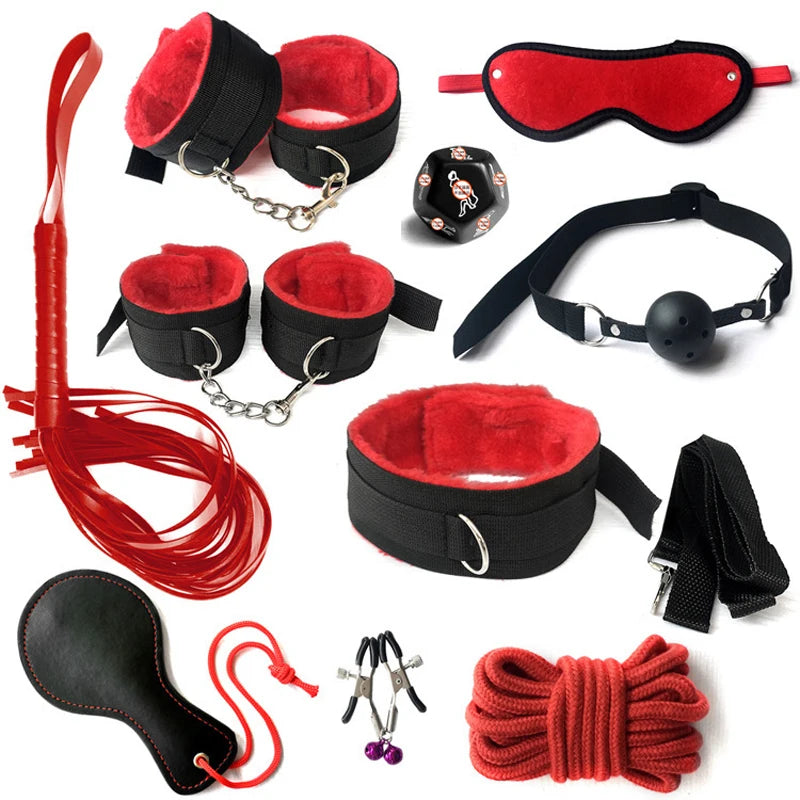 Bdsm Set Kits  Nylon Bondage for Couples Handcuffs Collar Nipple Clamps Whip Spanking Variety shop