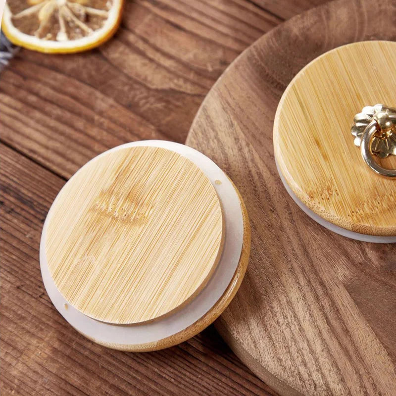 Food Container Kitchen Storage Bottles Glass Airtight Canister Grains Tea Coffee Beans Grains Candy Jars with Wood Lid and Spoon variety store