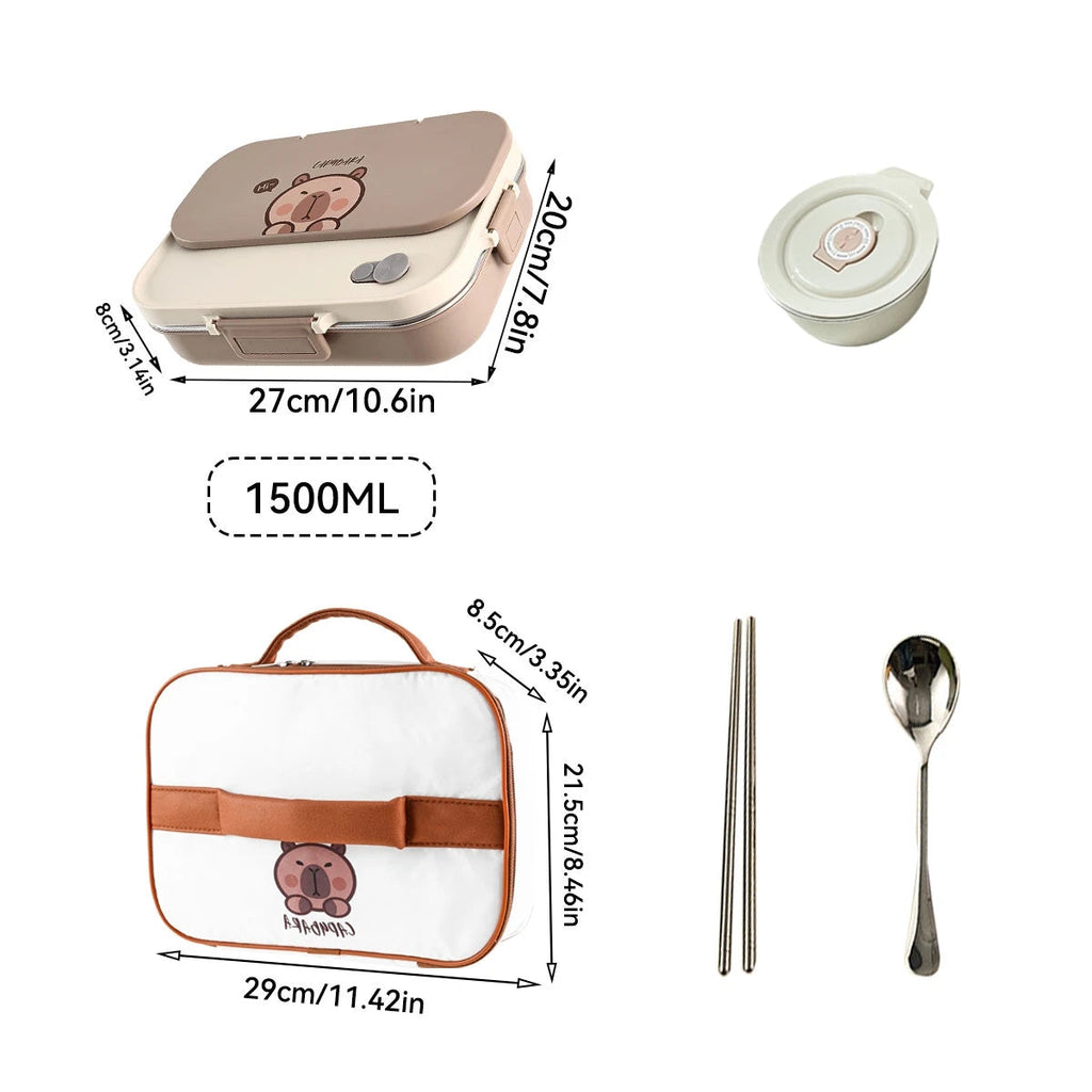 4 Grids 304 Stainless Steel Lunch Box With Cutlery&Bowl Portable Food Contianer variety store
