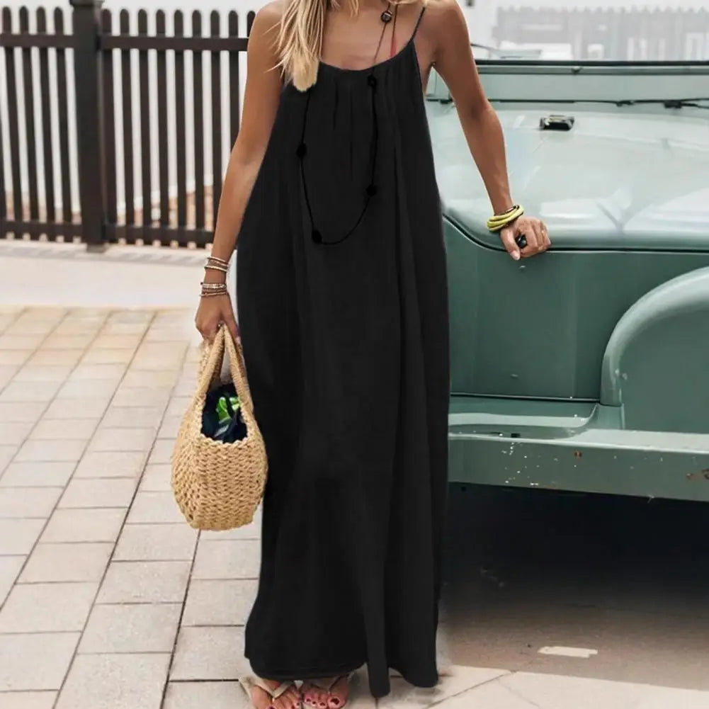 Backless Women's Cami Dress Summer Spaghetti Strap Sleeveless Boho Beach Maxi Dress Back Tie Vacation Long Sundress Women Dress Variety shop