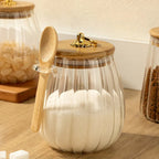 Food Container Kitchen Storage Bottles Glass Airtight Canister Grains Tea Coffee Beans Grains Candy Jars with Wood Lid and Spoon variety store
