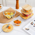 Glass Fresh-Keeping Box Heat-Resistant Bamboo Lid Microwave Oven Lunch Box Leakproof variety store