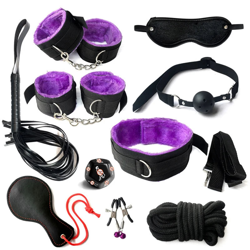 Bdsm Set Kits  Nylon Bondage for Couples Handcuffs Collar Nipple Clamps Whip Spanking Variety shop