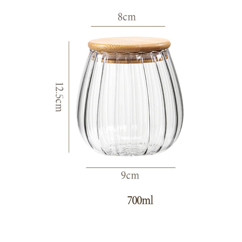 Food Container Kitchen Storage Bottles Glass Airtight Canister Grains Tea Coffee Beans Grains Candy Jars with Wood Lid and Spoon variety store