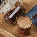 1pcs Wood Lid Orgnizer Glass Airtight Canister Kitchen Storage Bottles Jar variety store