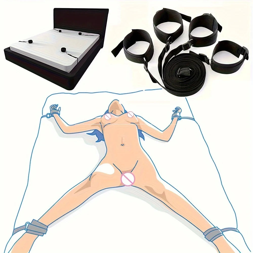BDSM Bed Restraints Kit Adjustable Set with Wrist Thigh Cuffs Handcuffs Sex Furniture  Bondage Gear for Bedroom  Adult Toys Variety shop