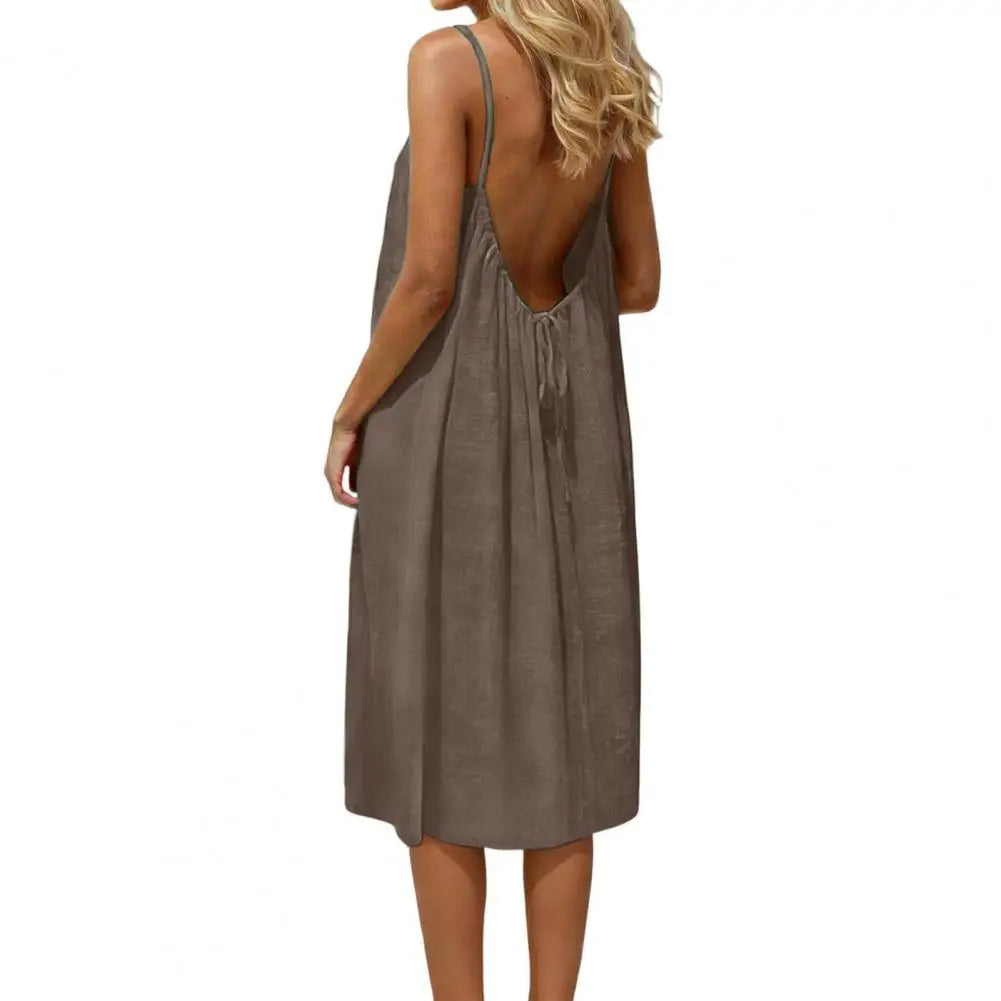Casual Backless Cami Dress for Women Summer Sleeveless Beach Sundress Spaghetti Strap Loose Flowy Dress with Back Tie Variety shop