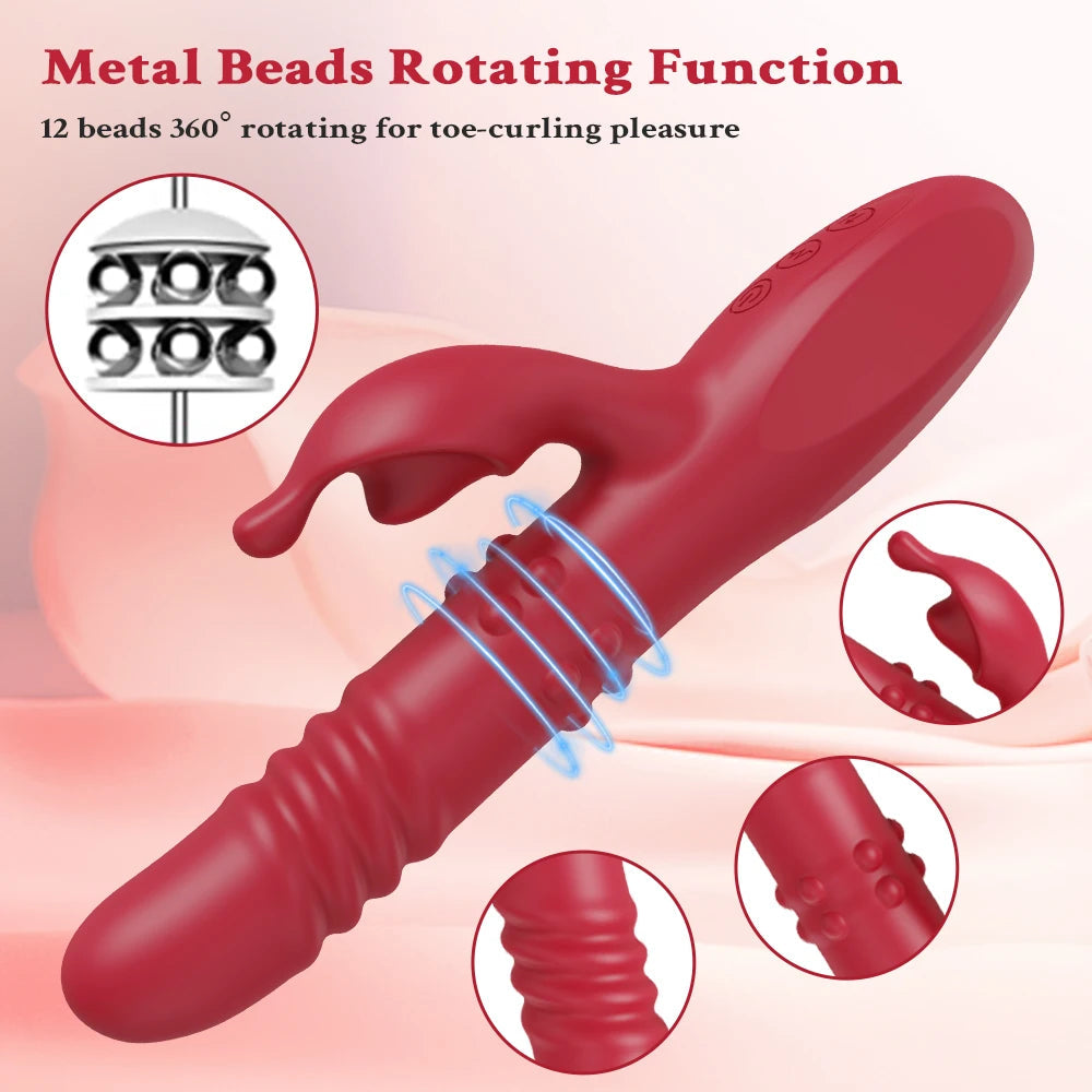 Rabbit Vibrator for Women Telescopic Dildo Powerful G-Spot Vibrating Rotating Beaded Clit Stimulator Female Masturbator Sex Toys Variety shop