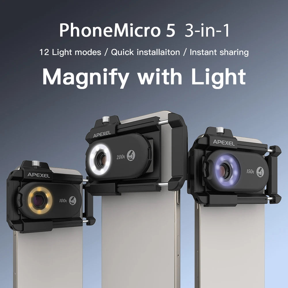 APEXEL Microscope Jewelry Lens Phone Camera Lens Kit Macro Lenses 100X/150X/200X variety store