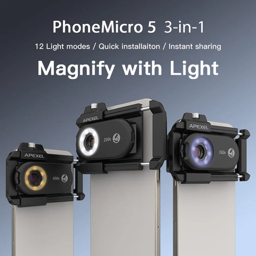 APEXEL Microscope Jewelry Lens Phone Camera Lens Kit Macro Lenses 100X/150X/200X variety store