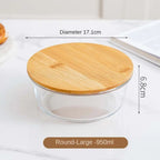 Glass Fresh-Keeping Box Heat-Resistant Bamboo Lid Microwave Oven Lunch Box Leakproof variety store