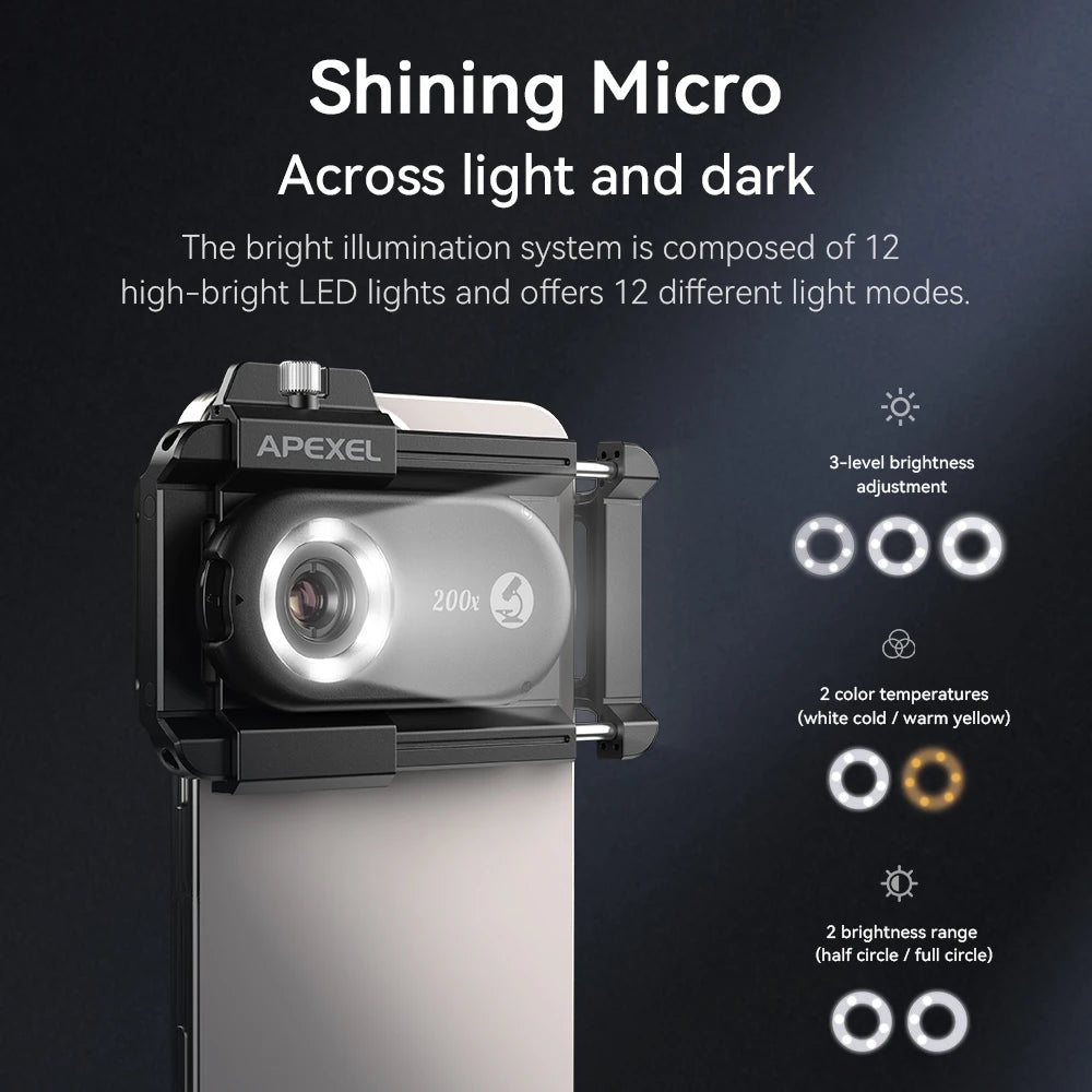 APEXEL Microscope Jewelry Lens Phone Camera Lens Kit Macro Lenses 100X/150X/200X variety store
