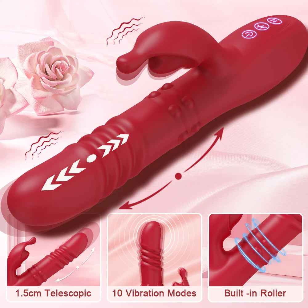 Rabbit Vibrator for Women Telescopic Dildo Powerful G-Spot Vibrating Rotating Beaded Clit Stimulator Female Masturbator Sex Toys Variety shop