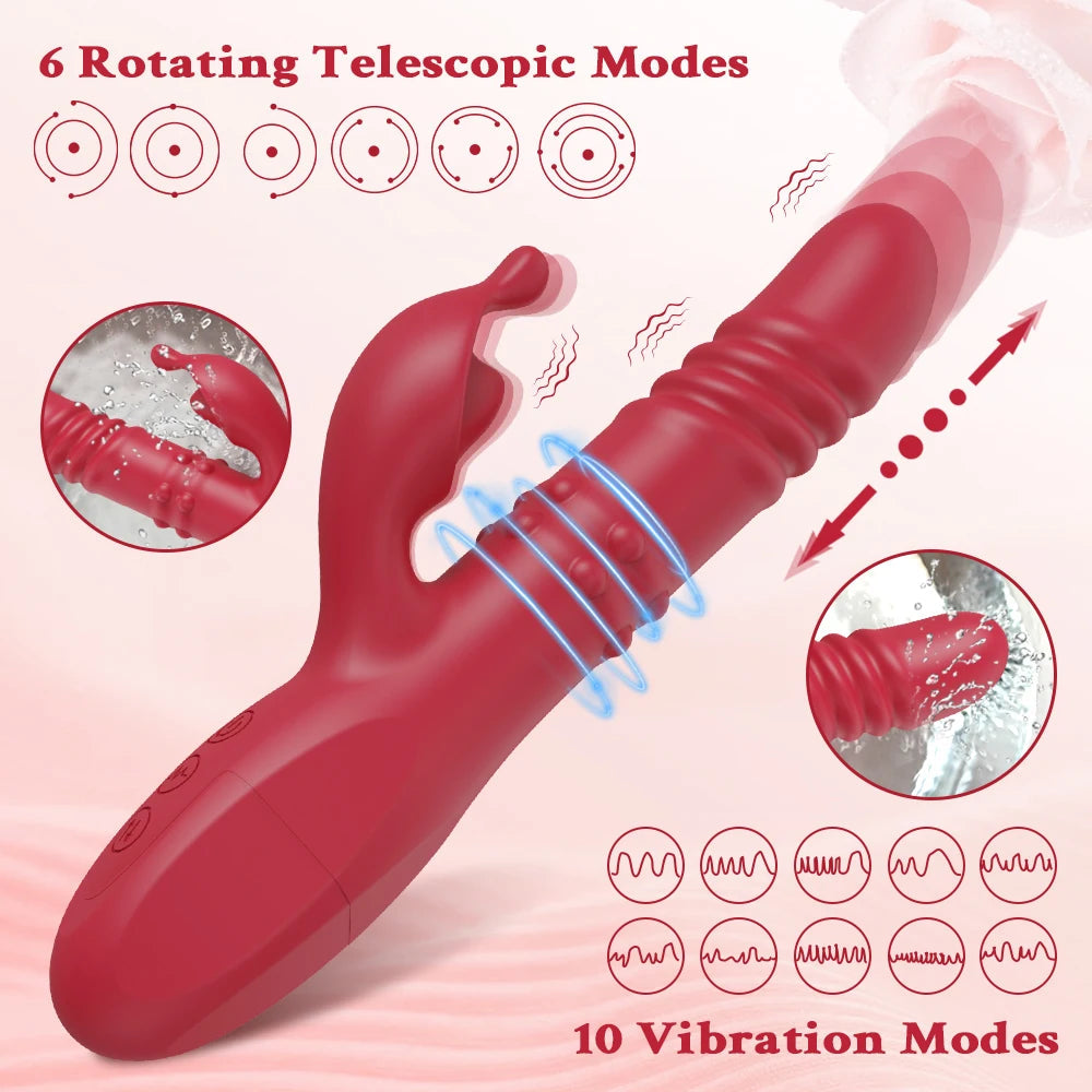 Rabbit Vibrator for Women Telescopic Dildo Powerful G-Spot Vibrating Rotating Beaded Clit Stimulator Female Masturbator Sex Toys Variety shop