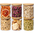 6 Pack 25oz round Glass Kitchen Storage Jars with Airtight Bamboo Lid variety store