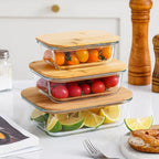 Glass Fresh-Keeping Box Heat-Resistant Bamboo Lid Microwave Oven Lunch Box Leakproof variety store