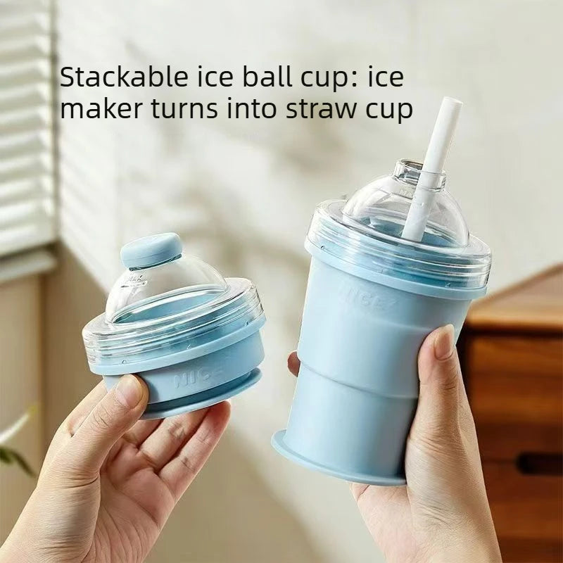 Portable Foldable Ice Ball Cup with Straw Food Grade Silicone Ice Mold variety store