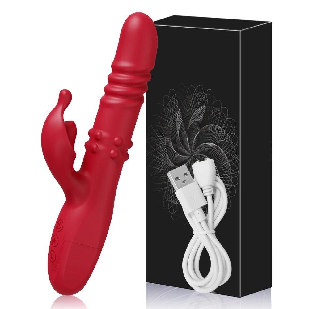 Rabbit Vibrator for Women Telescopic Dildo Powerful G-Spot Vibrating Rotating Beaded Clit Stimulator Female Masturbator Sex Toys Variety shop