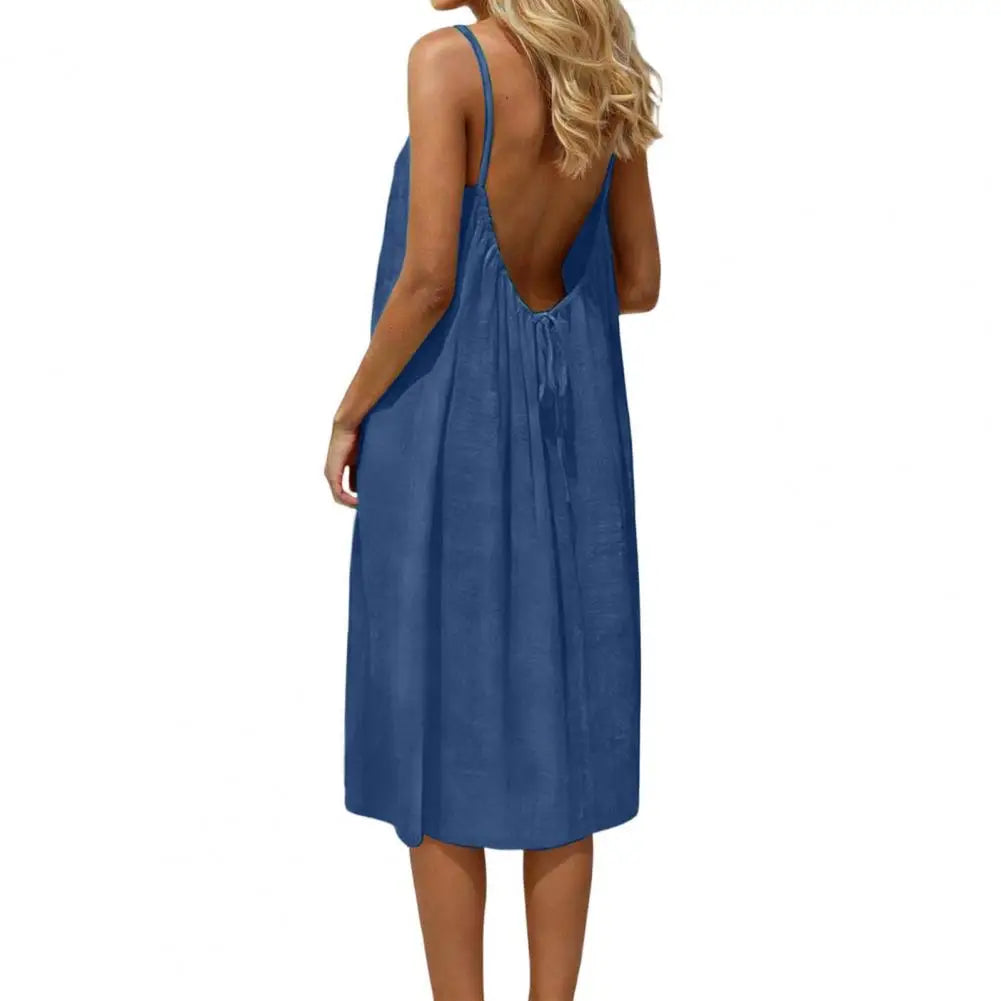 Casual Backless Cami Dress for Women Summer Sleeveless Beach Sundress Spaghetti Strap Loose Flowy Dress with Back Tie Variety shop